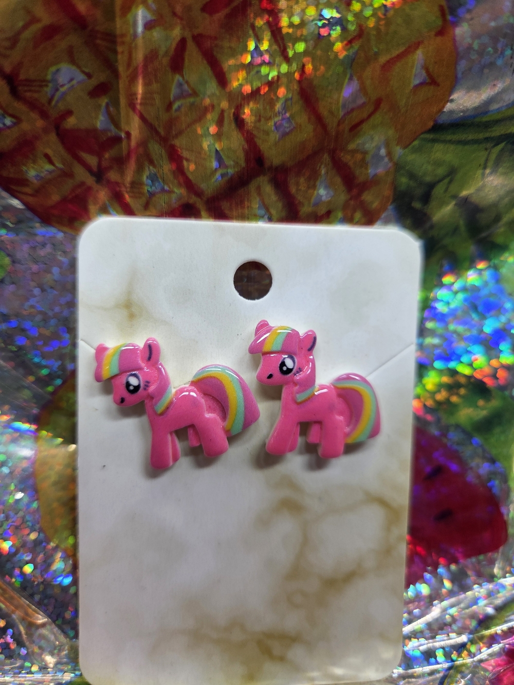 Pink Rainbow Pony Kids Stud Earrings